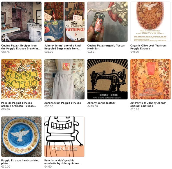A screenshot showing items for sale from Poggio Etrusco